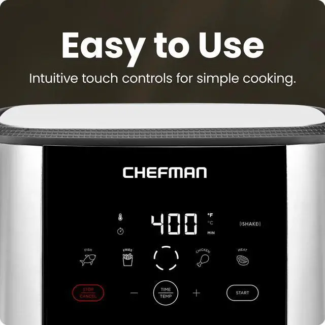 Alt view image 4 of 7 - TurboFry Touch Air Fryer, Large 5-Quart Family Size, One Touch Digital Control Presets, French Fries, Chicken, Meat, Fish, Nonstick Dishwasher-Safe Parts, Automatic Shutoff, Stainless Steel