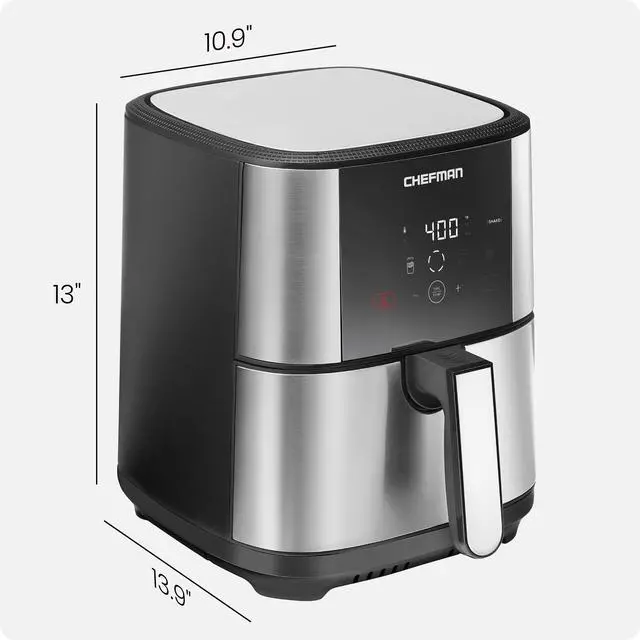 Alt view image 7 of 7 - TurboFry Touch Air Fryer, Large 5-Quart Family Size, One Touch Digital Control Presets, French Fries, Chicken, Meat, Fish, Nonstick Dishwasher-Safe Parts, Automatic Shutoff, Stainless Steel