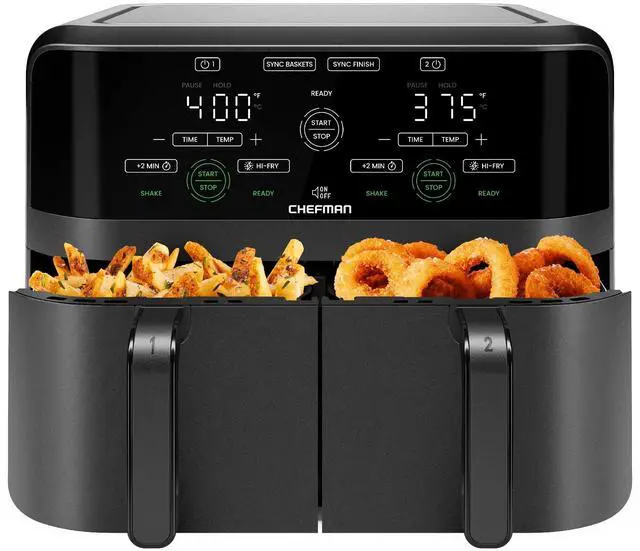 Main image of 6 Quart Dual Basket Air Fryer - Digital Touchscreen, Smart Sync Finish, Hi-Fry, Auto Shutoff, 2 Independent 3QT Nonstick Dishwasher-Safe Frying Baskets - Digital Double Air Fryer - Black