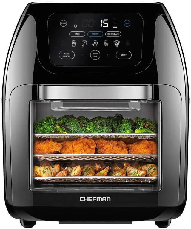 Main image of Multifunctional Digital Air Fryer+ Rotisserie, Dehydrator, Convection Oven, 17 Touch Screen Presets Fry, Roast, Dehydrate, Bake, XL 10L Family Size, Auto Shutoff, Large Easy-View Window, Black
