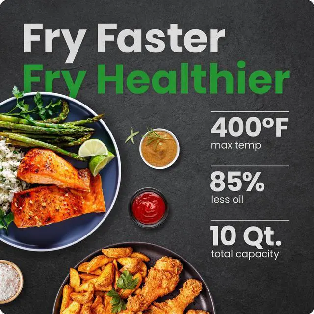 Alt view image 2 of 7 - Multifunctional Digital Air Fryer+ Rotisserie, Dehydrator, Convection Oven, 17 Touch Screen Presets Fry, Roast, Dehydrate, Bake, XL 10L Family Size, Auto Shutoff, Large Easy-View Window, Black