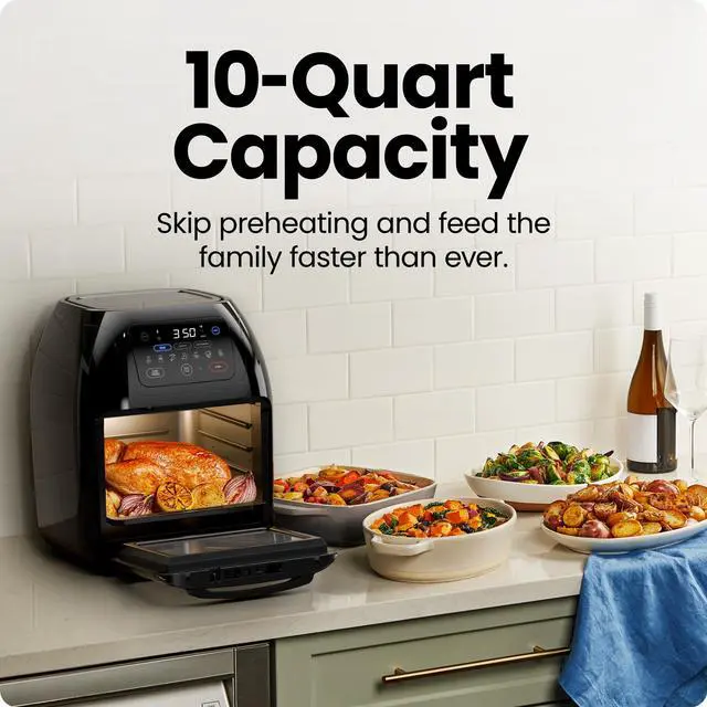 Alt view image 4 of 7 - Multifunctional Digital Air Fryer+ Rotisserie, Dehydrator, Convection Oven, 17 Touch Screen Presets Fry, Roast, Dehydrate, Bake, XL 10L Family Size, Auto Shutoff, Large Easy-View Window, Black