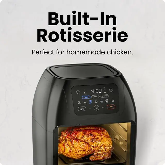 Alt view image 6 of 7 - Multifunctional Digital Air Fryer+ Rotisserie, Dehydrator, Convection Oven, 17 Touch Screen Presets Fry, Roast, Dehydrate, Bake, XL 10L Family Size, Auto Shutoff, Large Easy-View Window, Black