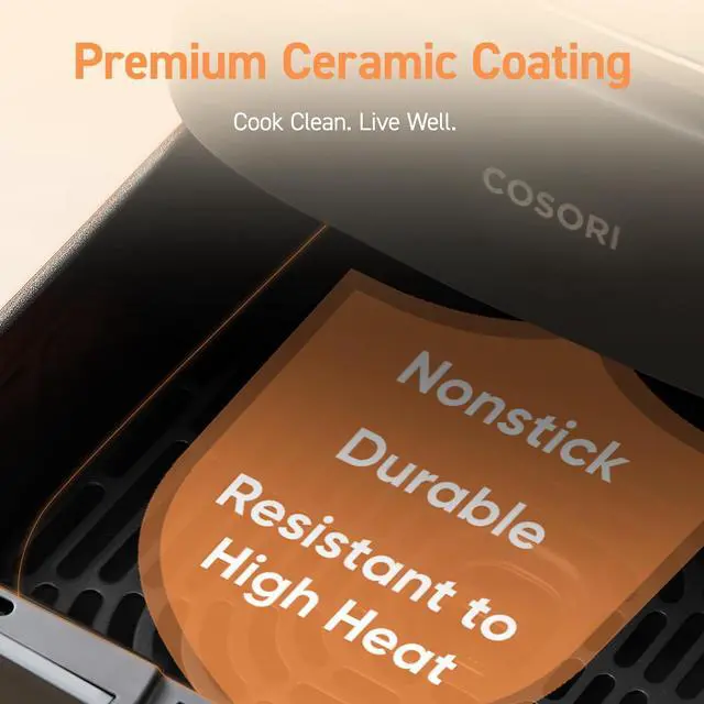 Alt view image 4 of 7 - Air Fryer Pro 9-in-1, Compact 5QT, 450: Half Time & Chef-Grade Cook, One-Wipe Clean Glass Panel, 130+ In-App Recipes with Nutritional Info, Nonstick & Dishwasher-Safe Basket, Ceramic, Gray