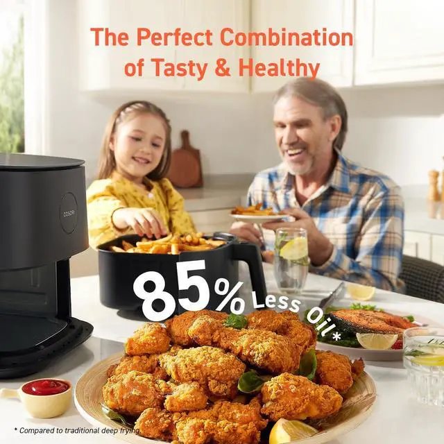 Alt view image 5 of 7 - Air Fryer Pro 9-in-1, Compact 5QT, 450: Half Time & Chef-Grade Cook, One-Wipe Clean Glass Panel, 130+ In-App Recipes with Nutritional Info, Nonstick & Dishwasher-Safe Basket, Ceramic, Gray