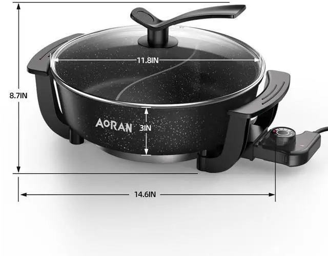 Alt view image 7 of 7 - 6L Electric Hot Pot, Non-Stick Smokeless Cooking Pot with Divider for Hot Pot, Fondue, Shabu Shabu, Multi-Function, Includes Ladle, Tongs, Oil Brush, Food Tongs, Easy to Clean Black