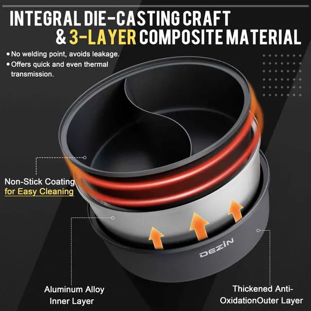 Alt view image 3 of 7 - Hot Pot Electric with Divider, 6L Double-Flavor Shabu Shabu Pot, Dual Sided Removable Non-Stick Hotpot Pot Electric, 3" Depth Chinese Hot Pot with Multi-Power Control, 2 Silicone Ladles Included