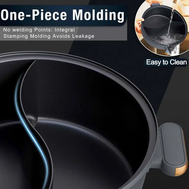 Alt view image 6 of 7 - Hot Pot Electric with Divider, 6L Double-Flavor Shabu Shabu Pot, Dual Sided Removable Non-Stick Hotpot Pot Electric, 3" Depth Chinese Hot Pot with Multi-Power Control, 2 Silicone Ladles Included