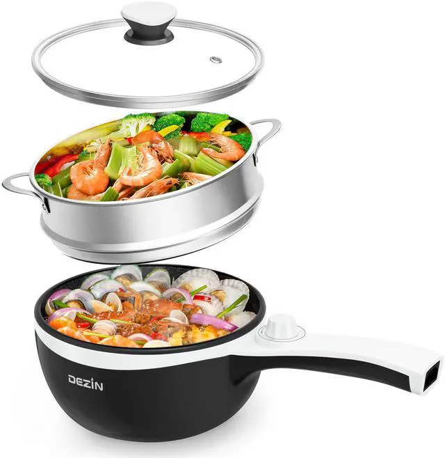 Main image of Hot Pot Electric with Steamer Upgraded, Non-Stick Sauté Pan, Rapid Noodles Electric Pot, 1.5L Mini Pot for Steak, Egg, Fried Rice, Ramen, Oatmeal, Soup with Power Adjustment