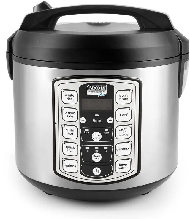 Main image of Housewares Professional Plus ARC-5000SB 20 Cup (Cooked) Digital Rice Cooker, Food Steamer, Slow Cooker, Stainless Exterior/Nonstick Pot, Silver, Black, 10-cup uncooked/20-cup cooked/4QT