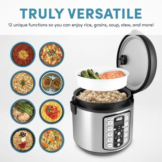 Alt view image 2 of 6 - Housewares Professional Plus ARC-5000SB 20 Cup (Cooked) Digital Rice Cooker, Food Steamer, Slow Cooker, Stainless Exterior/Nonstick Pot, Silver, Black, 10-cup uncooked/20-cup cooked/4QT