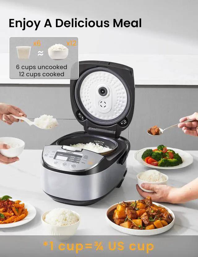 Alt view image 3 of 7 - Rice Cooker 12 Cups Cooked/6 Cups Uncooked, Portable Non-Stick Japanese Rice Maker with Fuzzy Logic Technology, 24-Hour Timer Delay, 11 Presets, Steamer, Fast Grain Cooker, Black