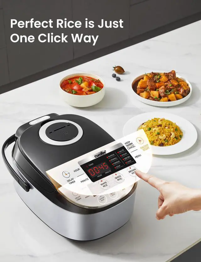 Alt view image 4 of 7 - Rice Cooker 12 Cups Cooked/6 Cups Uncooked, Portable Non-Stick Japanese Rice Maker with Fuzzy Logic Technology, 24-Hour Timer Delay, 11 Presets, Steamer, Fast Grain Cooker, Black