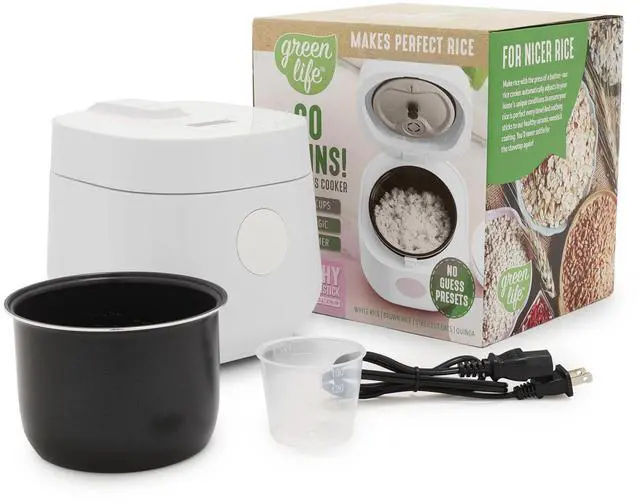 Main image of Digital Rice Cooker, 2-Cups Uncooked/4-Cups Cooked, Removable Nonstick Ceramic PFAS-Free Pot, One-Touch Presets, Oats, Quinoa, Brown Rice, Auto Keep Warm, Fuzzy Logic Tech, 1.5QT, White