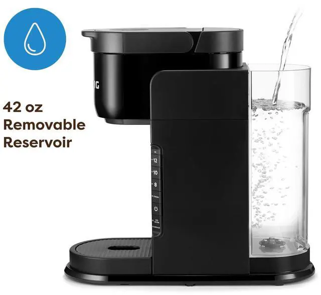 Alt view image 4 of 7 - K-Express Single Serve K-Cup Pod Coffee Maker, 3 Brew Sizes, Strong Button Feature, 42oz Removable Reservoir, Black