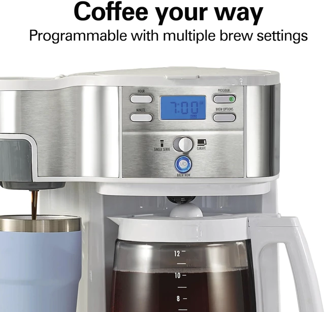 Alt view image 6 of 7 - Hamilton Beach 2-Way Programmable Coffee Maker & Single Serve Coffee Maker | 12 Cup Glass Carafe | White with Stainless Steel Accents | 49933