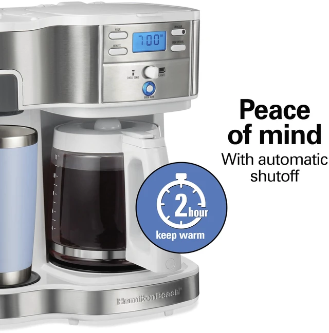 Alt view image 5 of 7 - Hamilton Beach 2-Way Programmable Coffee Maker & Single Serve Coffee Maker | 12 Cup Glass Carafe | White with Stainless Steel Accents | 49933
