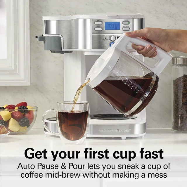 Alt view image 7 of 7 - Hamilton Beach 2-Way Programmable Coffee Maker & Single Serve Coffee Maker | 12 Cup Glass Carafe | White with Stainless Steel Accents | 49933