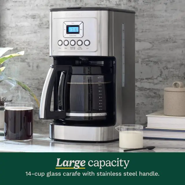 Alt view image 4 of 5 - 14-Cup Coffee Maker, Programmable PerfecTemp Glass Carafe Coffee Machine with 1-4 Cup Setting, Brew Strength Control and Brew Pause, Stainless Steel, DCC-3200NAS