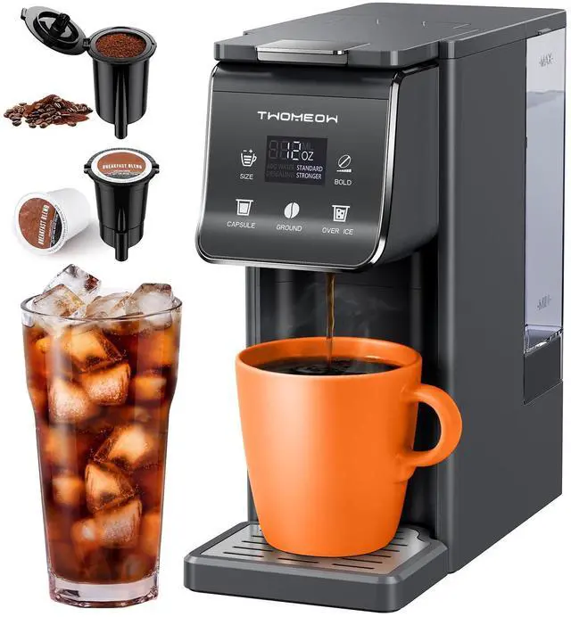 Main image of K Cup Coffee Maker With Bold Setting, Single Serve Hot & Iced Coffee Maker for K-Cup and Grounds, 52oz Removable Water Tank, 6 to14oz Brew Sizes, Pod Coffee Machine With Reusable Filter, Gray