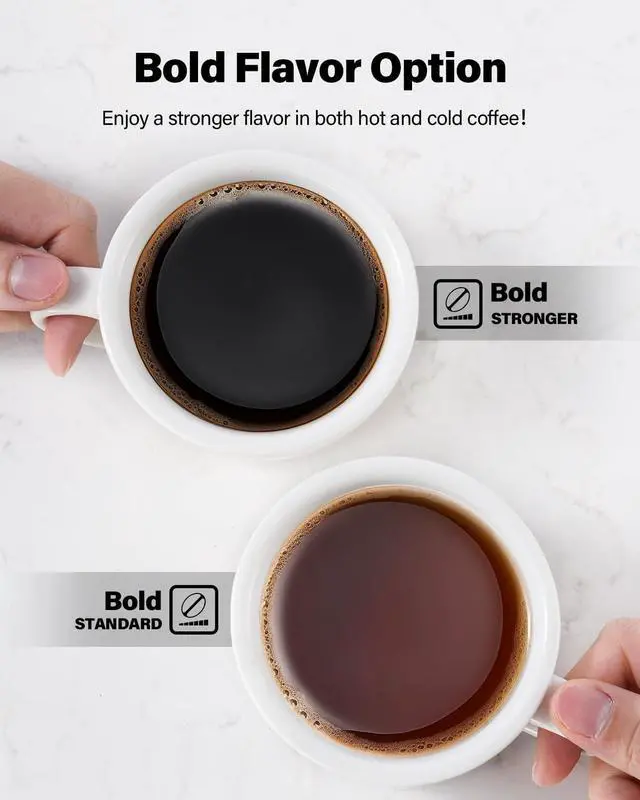 Alt view image 3 of 7 - K Cup Coffee Maker With Bold Setting, Single Serve Hot & Iced Coffee Maker for K-Cup and Grounds, 52oz Removable Water Tank, 6 to14oz Brew Sizes, Pod Coffee Machine With Reusable Filter, Gray