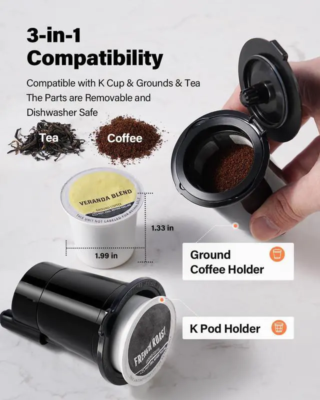 Alt view image 6 of 7 - K Cup Coffee Maker With Bold Setting, Single Serve Hot & Iced Coffee Maker for K-Cup and Grounds, 52oz Removable Water Tank, 6 to14oz Brew Sizes, Pod Coffee Machine With Reusable Filter, Gray