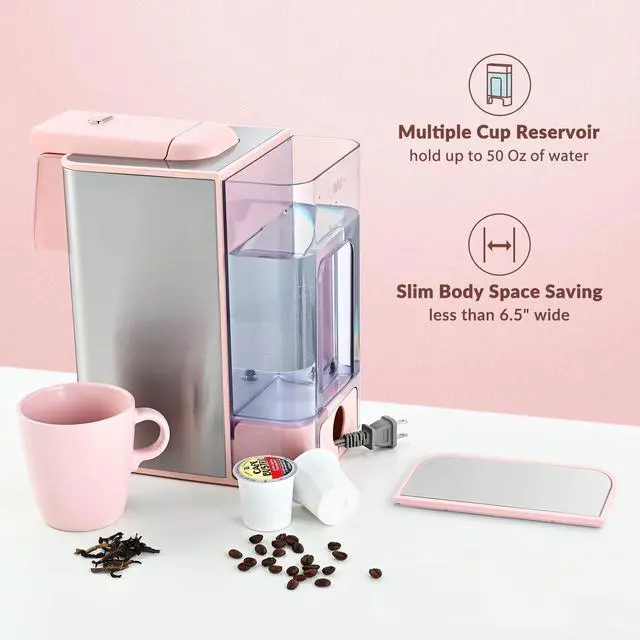 Alt view image 6 of 7 - Pink Coffee Maker 3-in-1 Single Serve Coffee Machine, For Flat Bottom Coffee Capsule, Ground Coffee, 6 to 10 Ounce Cup, Removable 50 Oz Water Reservoir, 120V 1150W