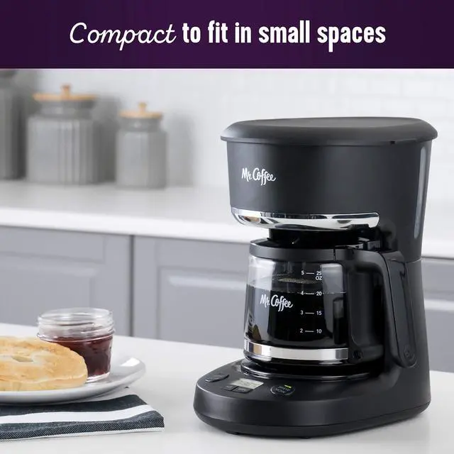 Alt view image 3 of 6 - Programmable Coffee Maker 5 Cups with Auto Pause Glass Carafe Compact Design Black