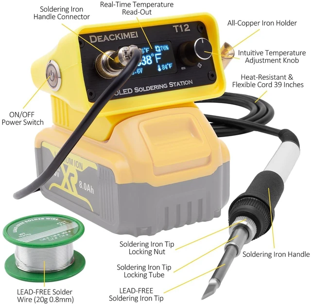 Alt view image 2 of 7 - Cordless Soldering Iron Station Kit for Dewalt 20V Max Battery | Fast Heating, Precise Heat Control(392°F-896°F),Auto Sleep,°C/ºF Conversion,Digital Display,Soldering Iron Kit for DIY/Repair