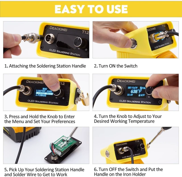 Alt view image 5 of 7 - Cordless Soldering Iron Station Kit for Dewalt 20V Max Battery | Fast Heating, Precise Heat Control(392°F-896°F),Auto Sleep,°C/ºF Conversion,Digital Display,Soldering Iron Kit for DIY/Repair