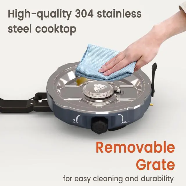 Alt view image 5 of 7 - 20,000 BTUs 2 Burner Propane Camping Stove, Portable Folding Camp Stove with Adjustable Burners, Built-in Ignition and Carrying Bag, Dual Gas Stoves for Tailgating, Camping, BBQ Overland Grey