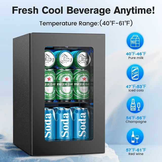 Alt view image 4 of 6 - 24 Cans Beverage Refrigerator Cooler, Mini Fridge Countertop Drink Cooler for Soda, Canned Beer, Adjustable Digital Temperature Control for Home Dorm Office, Black