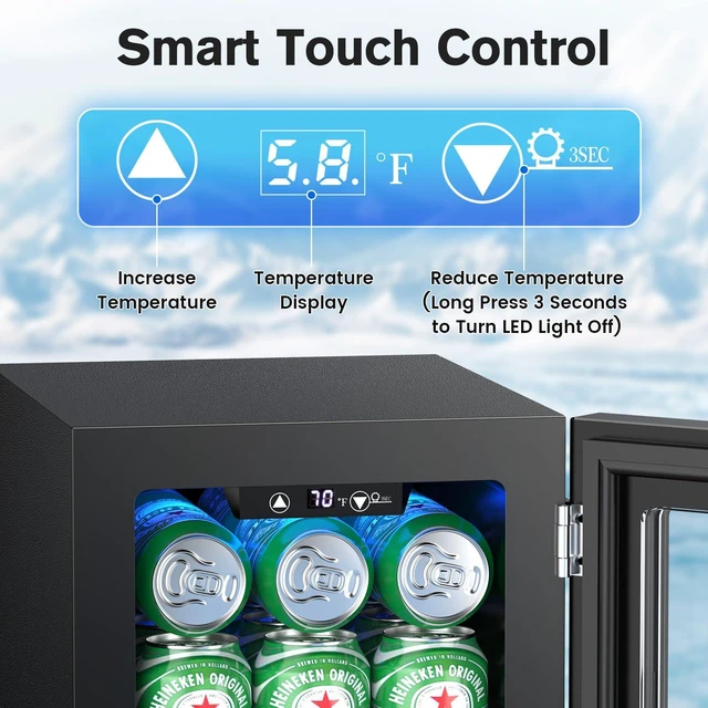 Alt view image 3 of 6 - 24 Cans Beverage Refrigerator Cooler, Mini Fridge Countertop Drink Cooler for Soda, Canned Beer, Adjustable Digital Temperature Control for Home Dorm Office, Black