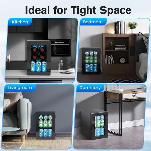 Alt view image 5 of 6 - 24 Cans Beverage Refrigerator Cooler, Mini Fridge Countertop Drink Cooler for Soda, Canned Beer, Adjustable Digital Temperature Control for Home Dorm Office, Black