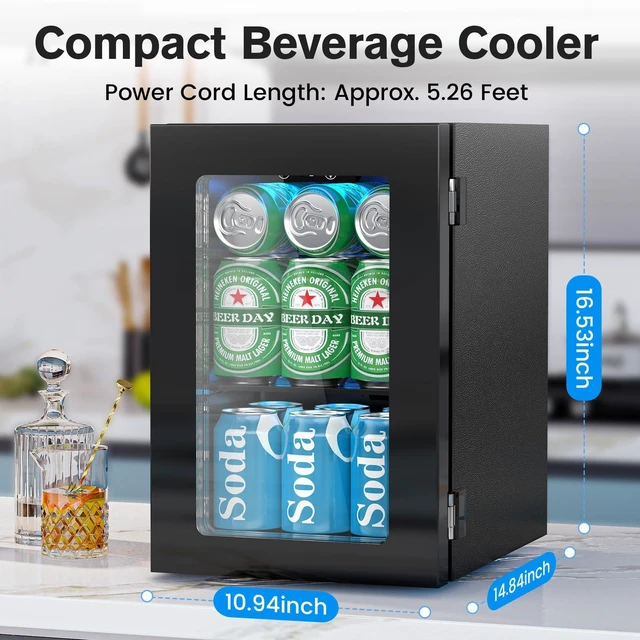Alt view image 6 of 6 - 24 Cans Beverage Refrigerator Cooler, Mini Fridge Countertop Drink Cooler for Soda, Canned Beer, Adjustable Digital Temperature Control for Home Dorm Office, Black