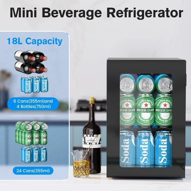 Alt view image 2 of 6 - 24 Cans Beverage Refrigerator Cooler, Mini Fridge Countertop Drink Cooler for Soda, Canned Beer, Adjustable Digital Temperature Control for Home Dorm Office, Black