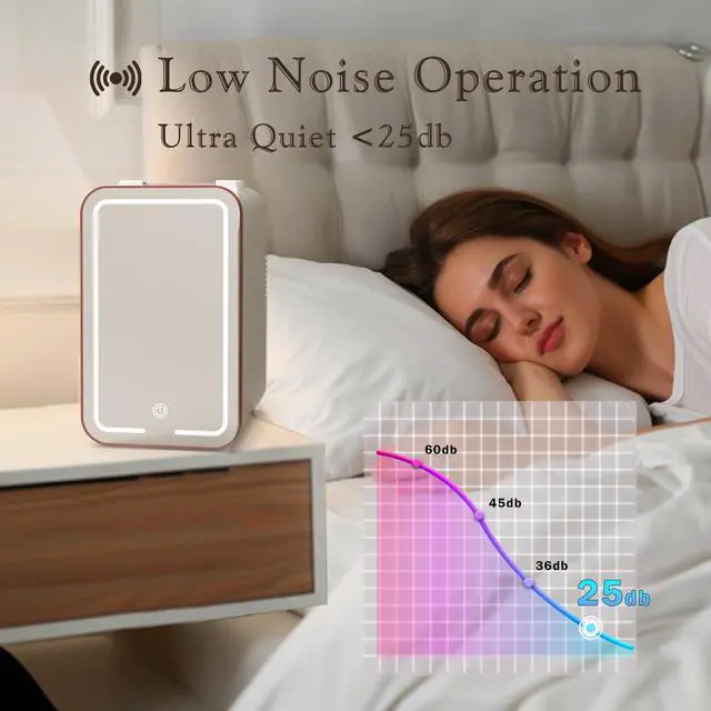 Alt view image 6 of 7 - Mini Fridge for Bedroom, 6L/10 Can Skincare Fridge with Dimmable LED Light Mirror for Dorm & Office, Portable Cooler & Warmer Small Compact Refrigerator for Skincare, Makeup and Cosmetics, White