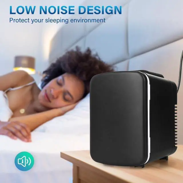 Alt view image 7 of 7 - Mini Fridge, 4L/6 Can Portable Cooler & Warmer Freon-Free Small Refrigerator Provide Compact Storage for Skincare, Beverage, Food, Cosmetics, 4 L, Black