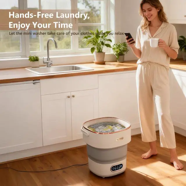 Alt view image 2 of 7 - Mini Laundry Machine 16L  Foldable Portable Laundry Machine and Spinner for Baby Clothes, Underwear, Socks; Ideal for Travel, Dorms, Camping