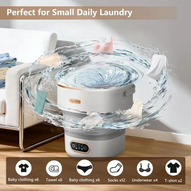 Alt view image 6 of 7 - Mini Laundry Machine 16L  Foldable Portable Laundry Machine and Spinner for Baby Clothes, Underwear, Socks; Ideal for Travel, Dorms, Camping