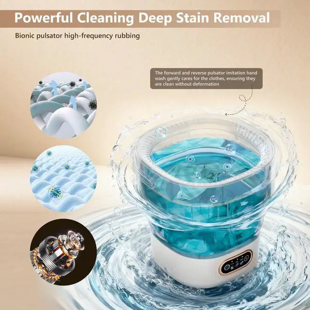 Alt view image 7 of 7 - Mini Laundry Machine 16L  Foldable Portable Laundry Machine and Spinner for Baby Clothes, Underwear, Socks; Ideal for Travel, Dorms, Camping