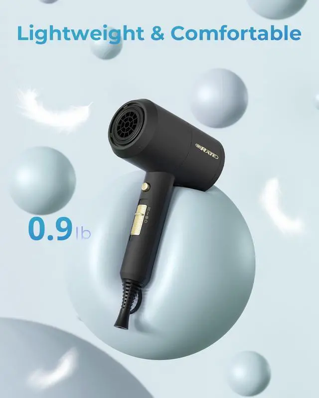 Alt view image 3 of 7 - Lightweight Ionic Hair Dryer with Diffuser - Powerful 1800W Blow Dryer for Fast Drying - Professional Low Noise Mini Hair Dryer for Travel, Gifts, Hair Styling (Black)