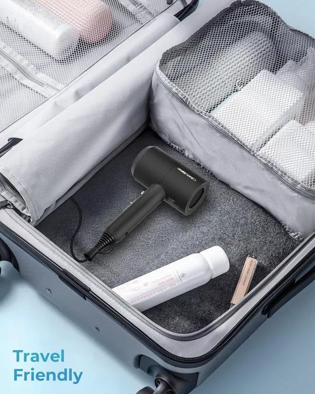 Alt view image 5 of 7 - Lightweight Ionic Hair Dryer with Diffuser - Powerful 1800W Blow Dryer for Fast Drying - Professional Low Noise Mini Hair Dryer for Travel, Gifts, Hair Styling (Black)