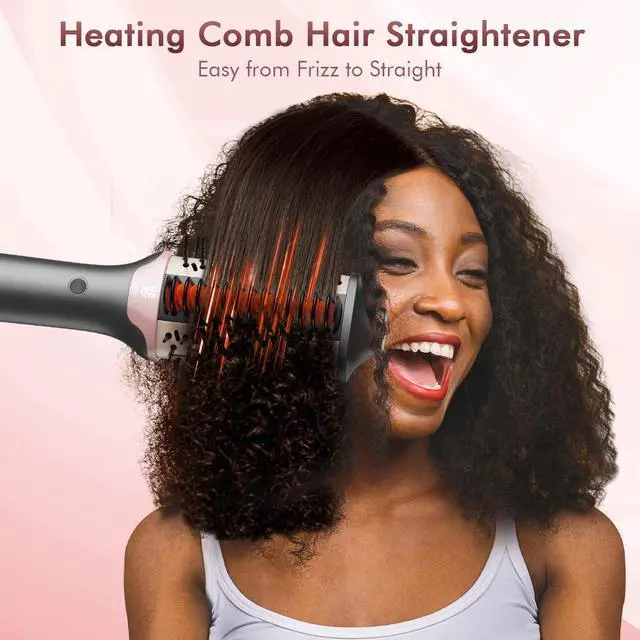 Alt view image 3 of 7 - 2-in-1 Blow Dryer Brush & Hair Straightener, Ionic & Ceramic Thermal Brush with Adjustable Heat & Cool Shot 110000 RPM Motor High-Speed Motor for Frizz-Free, Smoother & Voluminous Hair, Grey with Use