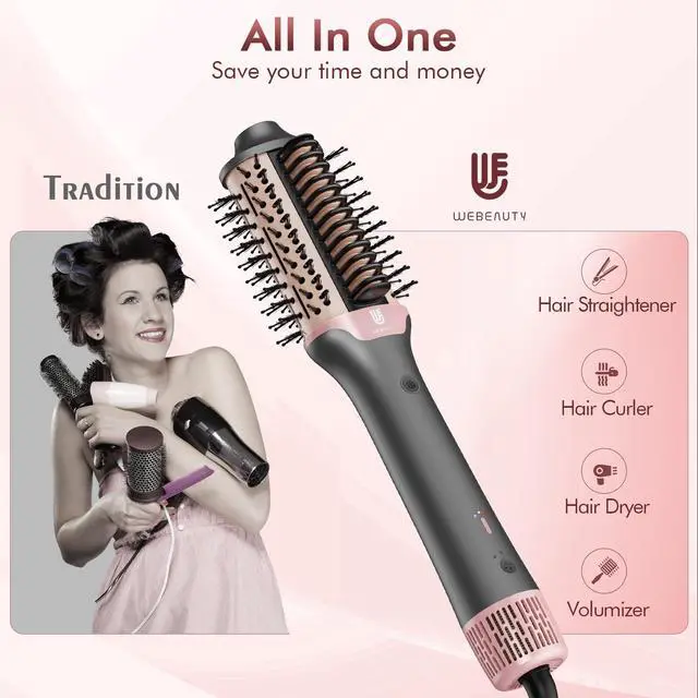 Alt view image 2 of 7 - 2-in-1 Blow Dryer Brush & Hair Straightener, Ionic & Ceramic Thermal Brush with Adjustable Heat & Cool Shot 110000 RPM Motor High-Speed Motor for Frizz-Free, Smoother & Voluminous Hair, Grey with Use