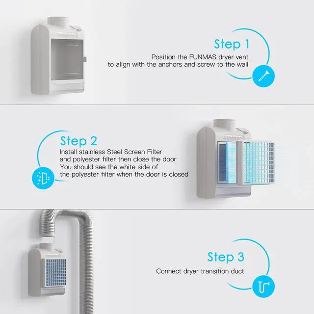 Alt view image 4 of 7 - 3-in-1 Indoor Dryer Vent, Stainless Steel Screen Filter, Polyester Filter and Water Drawer System, Upgrade Safety Vent Flap, with 4 Pieces Polyester Filters, For Electric Clothes Dryers