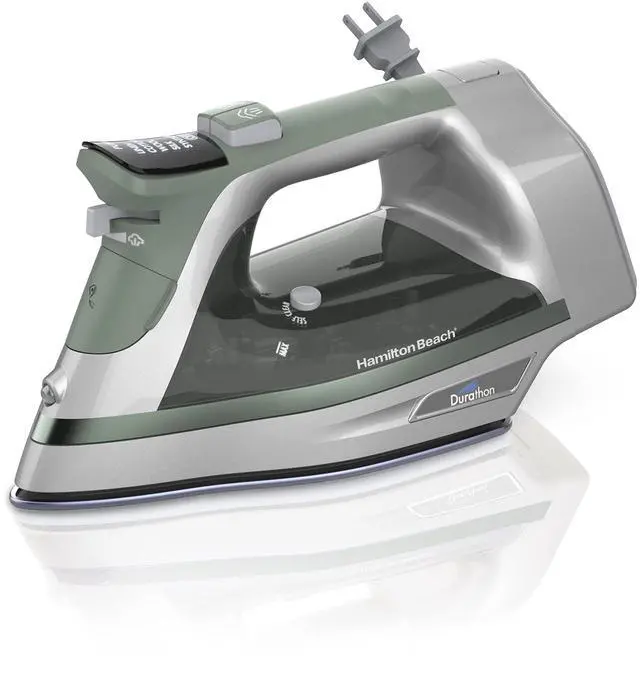 Main image of Steam Iron & Vertical Steamer for Clothes with Scratch-Resistant Durathon Soleplate, Digital Fabric Selector + 8 Retractable Cord, 3-Way Auto Shutoff, Anti-Drip, 1800 Watts, Green