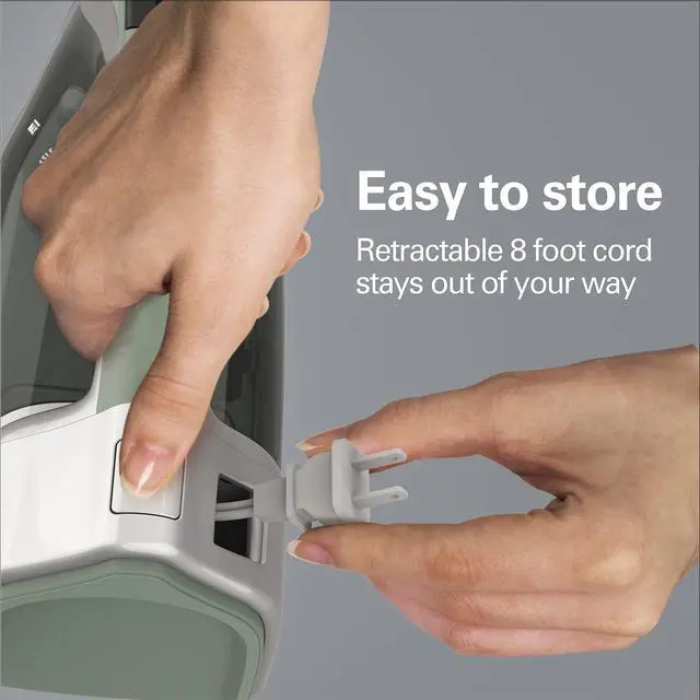 Alt view image 2 of 5 - Steam Iron & Vertical Steamer for Clothes with Scratch-Resistant Durathon Soleplate, Digital Fabric Selector + 8 Retractable Cord, 3-Way Auto Shutoff, Anti-Drip, 1800 Watts, Green