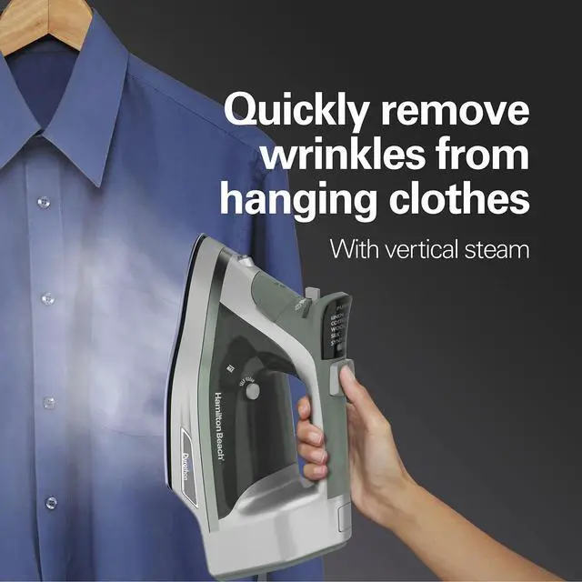 Alt view image 5 of 5 - Steam Iron & Vertical Steamer for Clothes with Scratch-Resistant Durathon Soleplate, Digital Fabric Selector + 8 Retractable Cord, 3-Way Auto Shutoff, Anti-Drip, 1800 Watts, Green