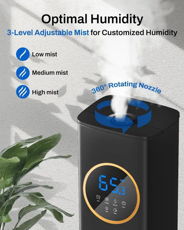 Alt view image 4 of 7 - Humidifier Large Room Bedroom with Night Light, 2.1Gal(8L) Humidifiers for Home with Essential Oil Diffuser, Top Fill Whole House Cool Mist Humidifiers for Plants Baby Kids Adults(Black)